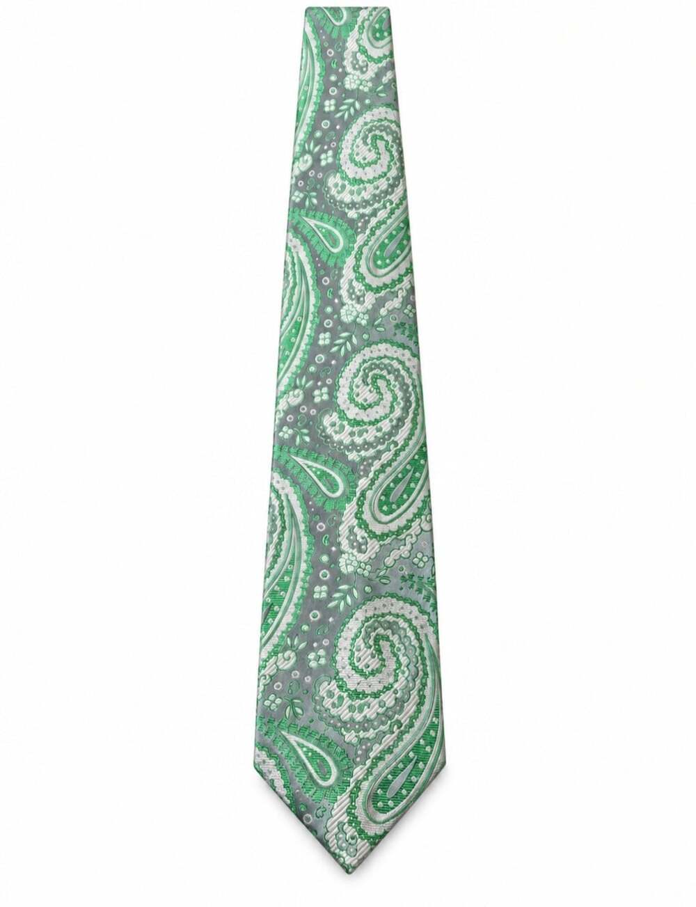 Vintage Tommy Hilfiger Tie 100% Silk Green Silver Paisley Made USA Necktie